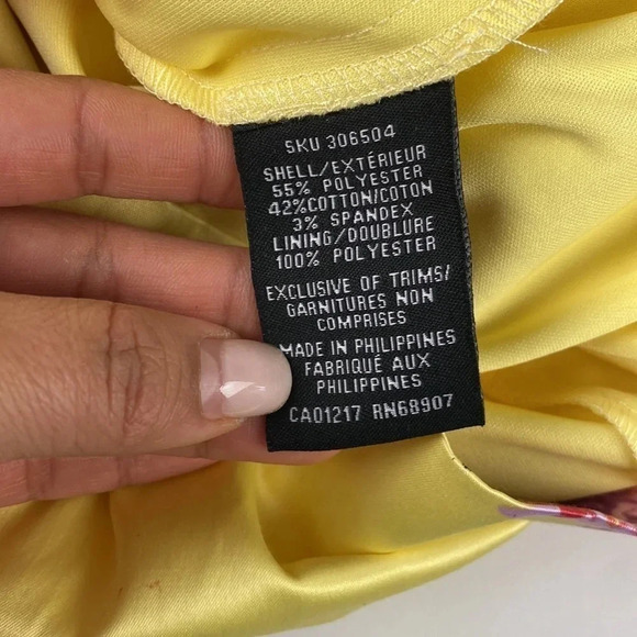 NWT  Yellow Floral print yellow strapless shift dress sweetheart neck size small - Picture 6 of 13